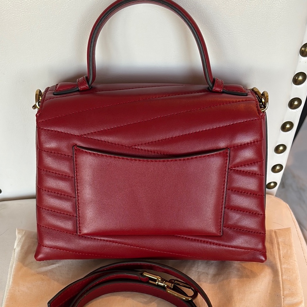 Tory Burch KIRA Dark Red Quilted Satchel NWT w Dustbag GORGEOUS gold chain - Picture 3 of 16
